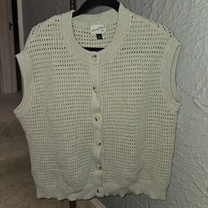 Charter Club Cream Button-Up Cardigan Vest